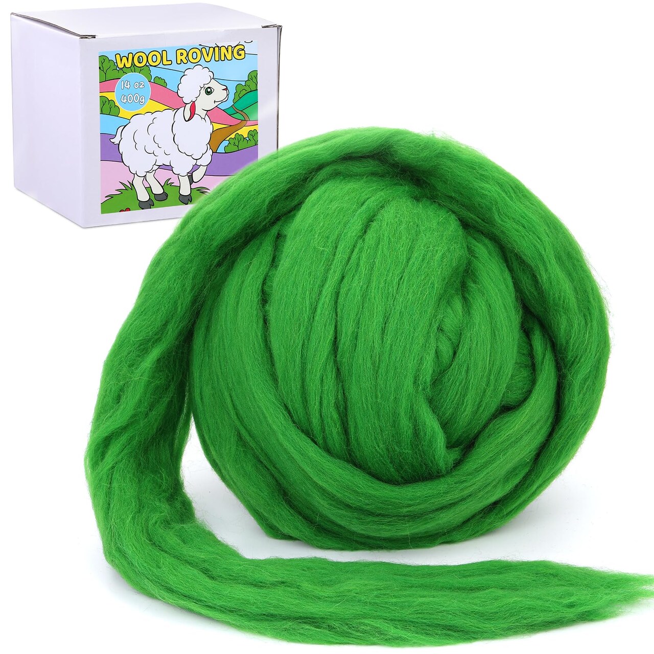 QMNNMA Wool Roving, Green Natural Wool Roving for Spinning, Soft Chunky Yarn for Wool Felting, Felting Pad, Felting Supply, Wool Yarn Bulk, Carded Stuffing